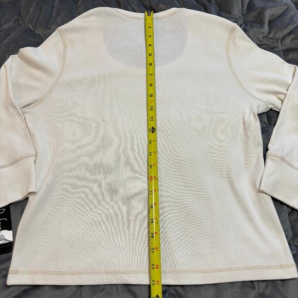 Vintage Rafaella Ivory Cotton T-Shirt Long Sleeves Scoop Neck NOSWT - Picture 5 of 13